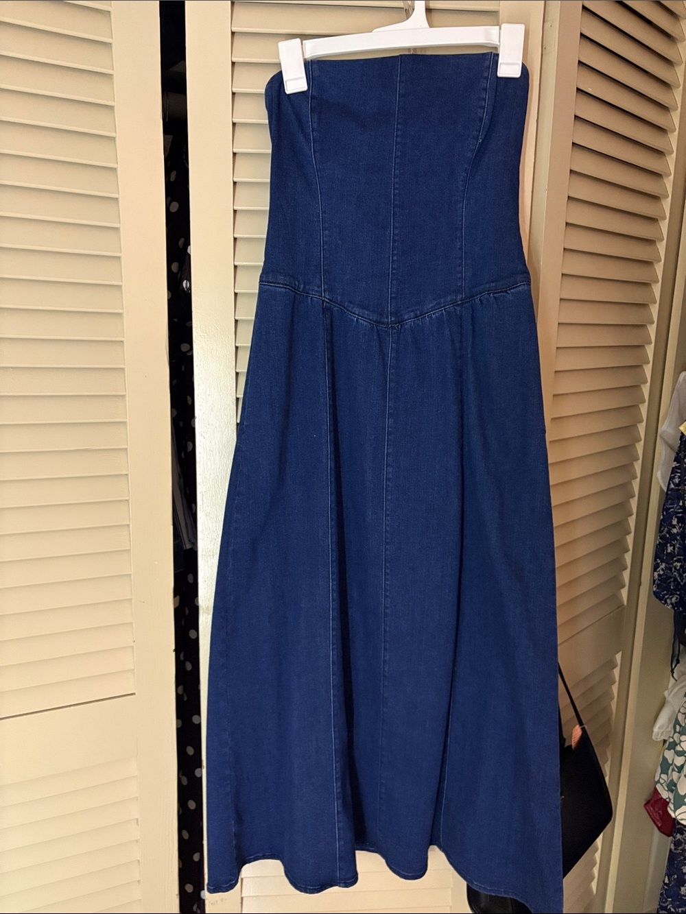 Camila Coelho Strapless Denim Midi Dress in Dark Blue